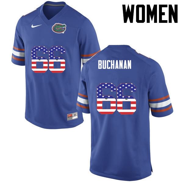 Women's NCAA Florida Gators Nick Buchanan #66 Stitched Authentic USA Flag Fashion Nike Blue College Football Jersey LKQ6365IF